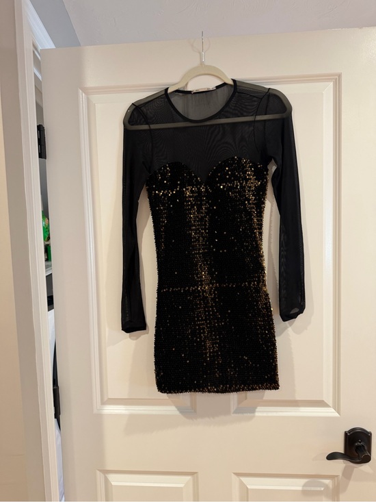 Dresses & Skirts - Black Sequin Mesh Long-Sleeve Bodycon Dress